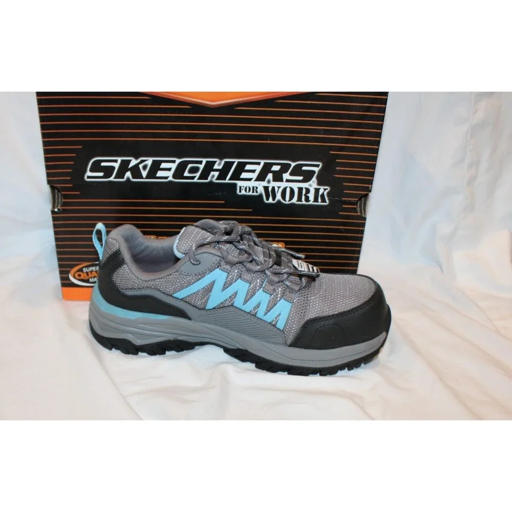SKETCHERS WOMEN'S WORK FANZTER COMP TOE SNEAKERS NIB SZ 7 GRAY BLUE